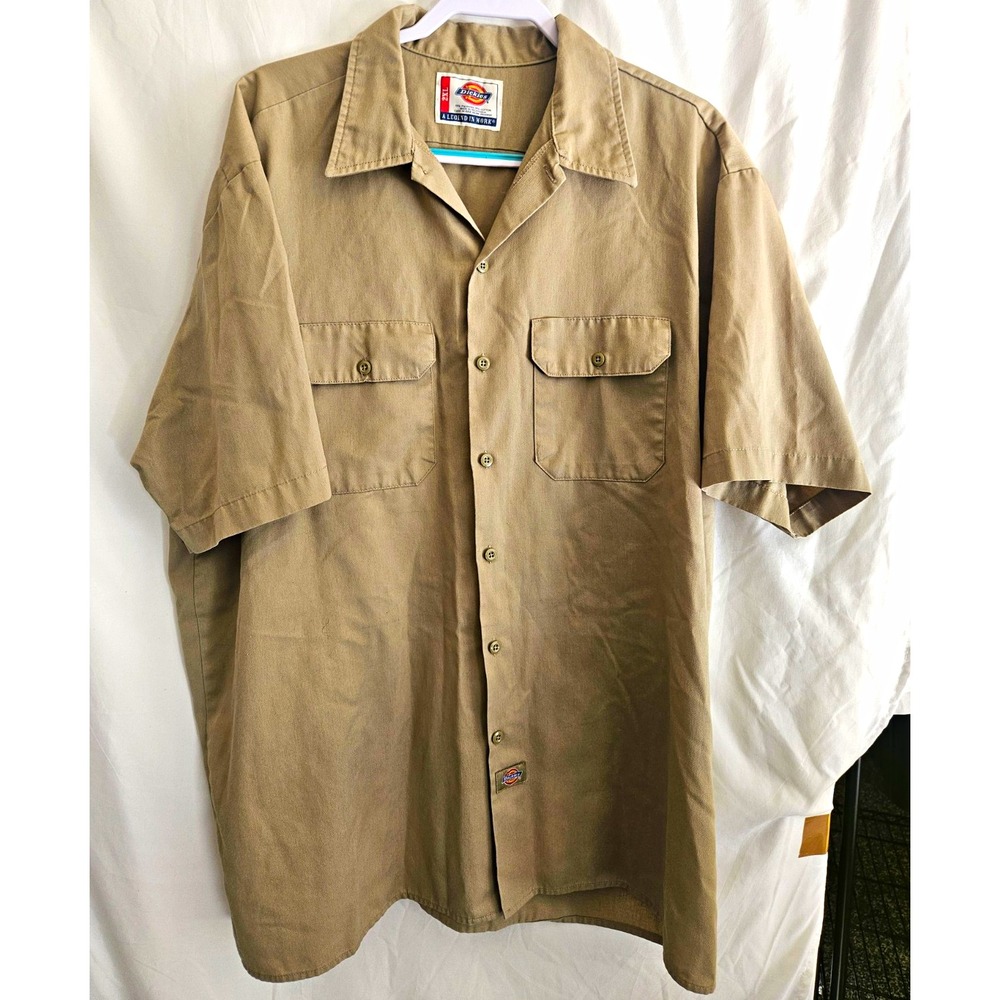Dickies Men's 2XL Beige Twill Short Sleeve Button Front Work Shirt RN20697